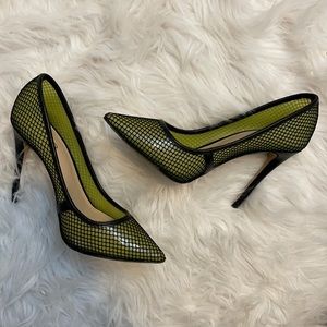 Neon green mesh heels